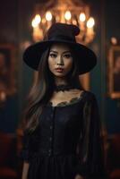 Beautiful woman wearing halloween costume made with photo