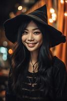 Beautiful woman wearing halloween costume made with photo