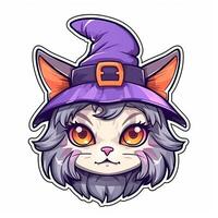 Illustration cute witch cat with hat isolated on white made with photo