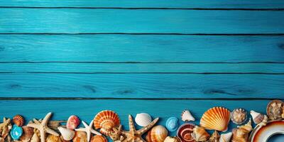 Portrait shells on the wooden table made with photo
