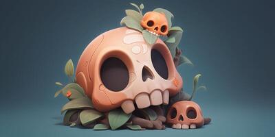 Illustration cute tombstone and pumpkin jack o lantern made with Generative AI photo