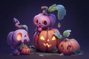 Illustration cute tombstone and pumpkin jack o lantern made with Generative AI photo