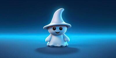 Illustration ute little ghost wearing witch hat made with Generative AI photo
