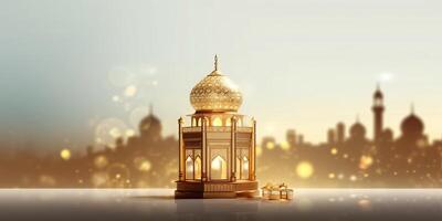 arabic lantern of ramadan celebration background illustration made with Generative AI photo