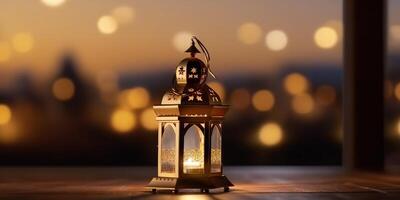 arabic lantern of ramadan celebration background illustration made with photo