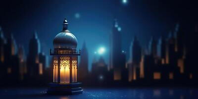 arabic lantern of ramadan celebration background illustration made with Generative AI photo