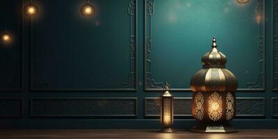 arabic lantern of ramadan celebration background illustration made with Generative AI photo