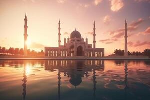 Beautiful serene mosque with light exposure made with Generative AI photo