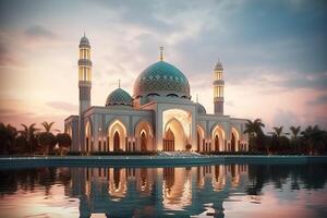 Beautiful serene mosque with light exposure made with photo