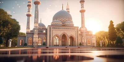 Beautiful serene mosque with light exposure made with photo