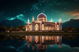 Beautiful serene mosque on evening made with Generative AI photo