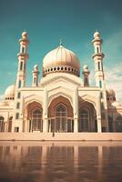 Beautiful serene mosque with light exposure made with Generative AI photo