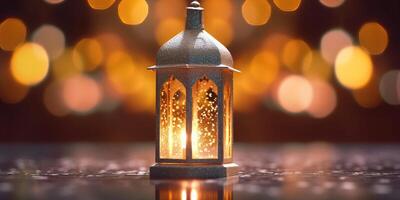 arabic lantern of ramadan celebration background illustration made with Generative AI photo