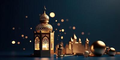 arabic lantern of ramadan celebration background illustration made with Generative AI photo