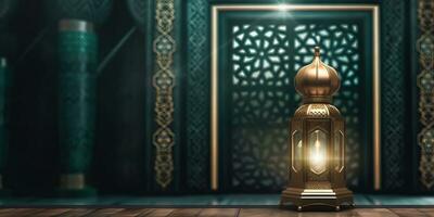 arabic lantern of ramadan celebration background illustration made with Generative AI photo