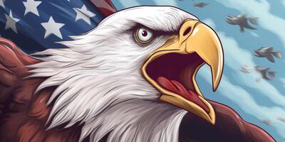 Illustration eagle with United Stated independence day background made with photo