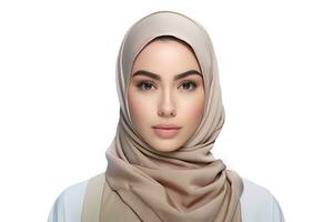 Portrait beautiful woman wearing hijab with light exposure made with Generative AI photo