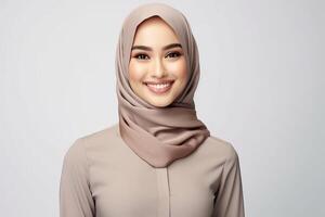 Portrait beautiful woman wearing hijab with light exposure made with Generative AI photo