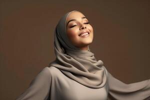 Portrait beautiful woman wearing hijab with light exposure made with Generative AI photo