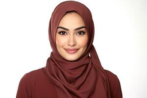 Portrait beautiful woman wearing hijab with light exposure made with photo