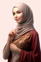 Portrait beautiful woman wearing hijab with light exposure made with Generative AI photo