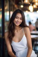 Portrait beautiful asian woman with light exposure made with photo