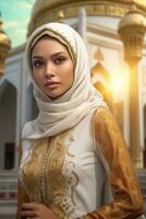 retrato hermosa mujer vistiendo hijab con ligero exposición hecho con generativo ai foto