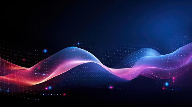 Wave points blue and pink big data visualization background made with photo