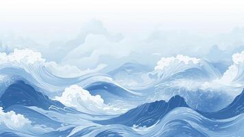 Blue texture with Japanese wave pattern in vintage background made with photo