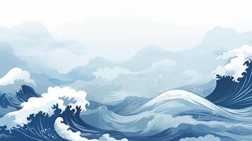 Blue texture with Japanese wave pattern in vintage background made with photo