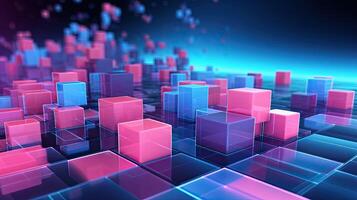 Cube bar blue and pink big data visualization background made with photo