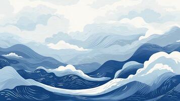 Blue texture with Japanese wave pattern in vintage background made with photo