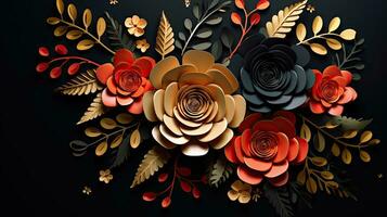 Close up kirigami style blossom floral bouquet decoration made with Generative AI photo