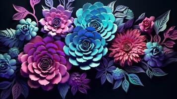 Close up kirigami style blossom floral bouquet decoration made with Generative AI photo