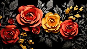 Close up kirigami style blossom floral single roses decoration made with Generative AI photo