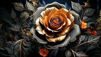 Close up kirigami style blossom floral single roses decoration made with Generative AI photo