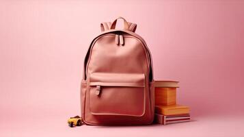 backpack with stationery a stack of books made with photo