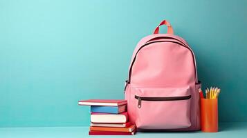 backpack with stationery a stack of books made with photo