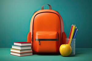 backpack with stationery a stack of books made with photo