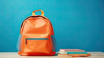 backpack with stationery a stack of books made with photo