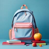 backpack with stationery a stack of books made with photo
