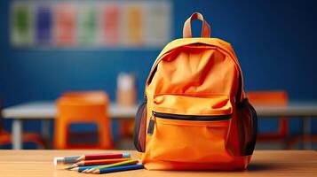 backpack with stationery a stack of books made with photo