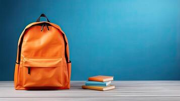 backpack with stationery a stack of books made with Generative AI photo