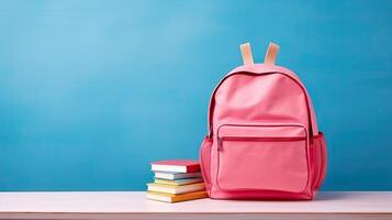 backpack with stationery a stack of books made with photo