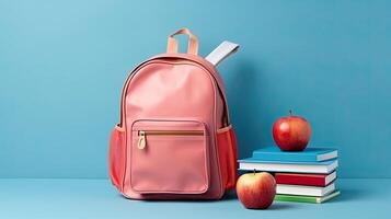 backpack with stationery a stack of books made with photo