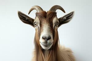 portrait Toggenburg goat isolated on white made with Generative AI photo