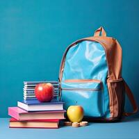 backpack with stationery a stack of books made with photo