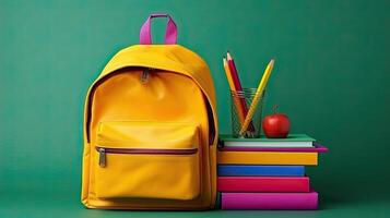 backpack with stationery a stack of books made with photo