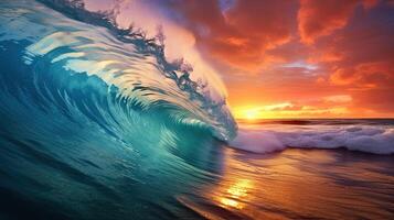 Colored waves against a sunset background made with photo