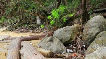 spazzatura sporco plastica veleno rifiuti e inquinamento su spiaggia Tailandia. video